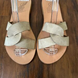 ANCIENT GREEK SANDALS Desmos Cutout Slides in Taupe Nubuck